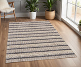 4' X 6' Gray And Ivory Wool Striped Hand Woven Area Rug