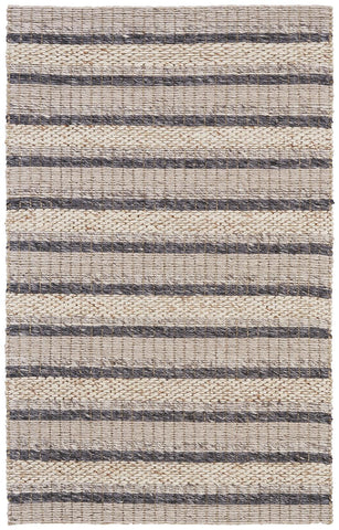 4' X 6' Gray And Ivory Wool Striped Hand Woven Area Rug