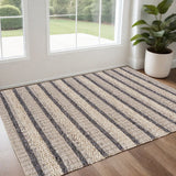 2' X 3' Gray And Ivory Wool Striped Hand Woven Area Rug