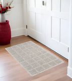 2' X 3' Gray and Ivory Wool Plaid Hand Woven Area Rug