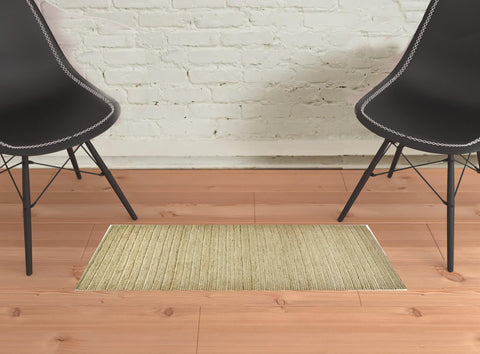 2' X 3' Tan Ivory And Taupe Hand Woven Area Rug