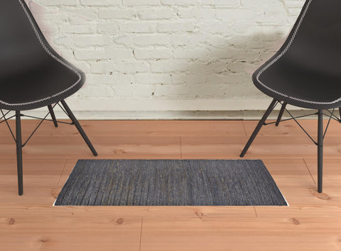 2' X 3' Brown Blue And Taupe Hand Woven Area Rug