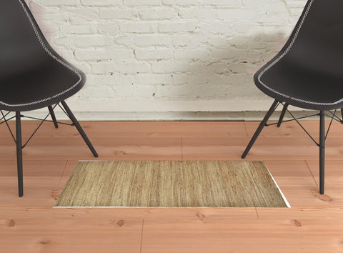 2' X 3' Tan Orange And Brown Hand Woven Area Rug