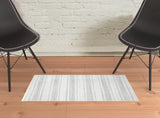 2' X 3' Ivory And Blue Striped Hand Woven Area Rug