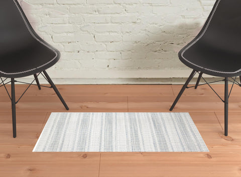 2' X 3' Ivory And Blue Striped Hand Woven Area Rug