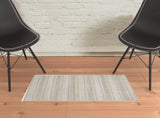 2' X 3' Tan Gray And Silver Striped Hand Woven Area Rug