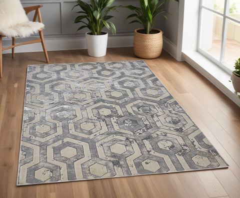4' X 6' Gray Taupe And Silver Abstract Area Rug
