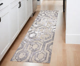 8' Gray Taupe And Silver Abstract Runner Rug