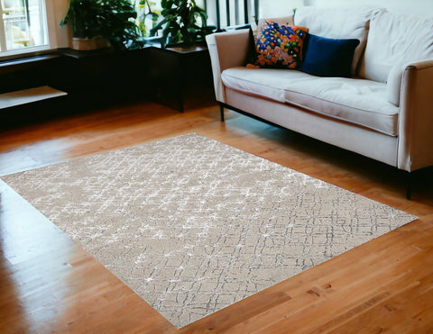 5' X 8' Silver Gray And White Abstract Stain Resistant Area Rug