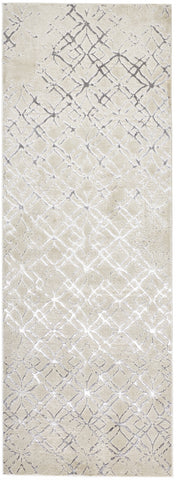 8' Tan Silver And Gray Quatrefoil Runner Rug