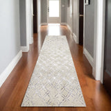 8' Tan Silver And Gray Quatrefoil Runner Rug