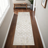 8' Tan Silver And Gray Quatrefoil Runner Rug