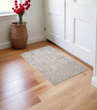 2' X 3' Tan Silver And Gray Quatrefoil Area Rug