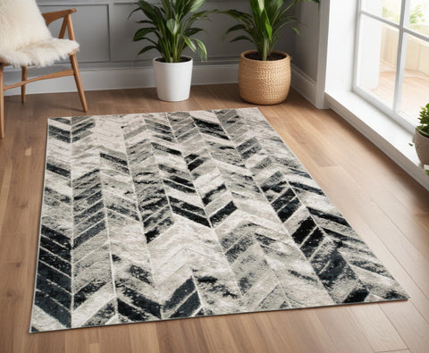 4' X 6' Gray And Black Chevron Area Rug
