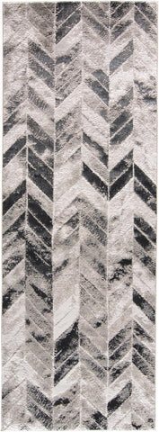 8' Gray And Black Chevron Runner Rug