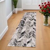8' Gray And Black Chevron Runner Rug