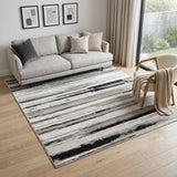 5' X 8' Black and Silver Abstract Non Skid Area Rug