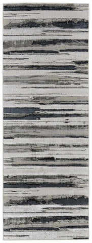 8' Black And Silver Abstract Distressed Runner Rug