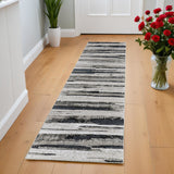 8' Black And Silver Abstract Distressed Runner Rug