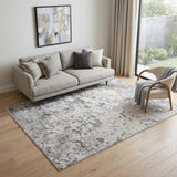 5' X 8' Silver Gray And White Abstract Stain Resistant Area Rug