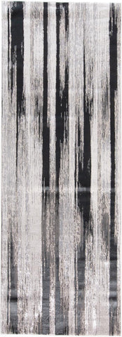 8' Black Silver And Gray Abstract Runner Rug