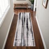 8' Black Silver And Gray Abstract Runner Rug