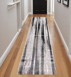 8' Black Silver And Gray Abstract Runner Rug