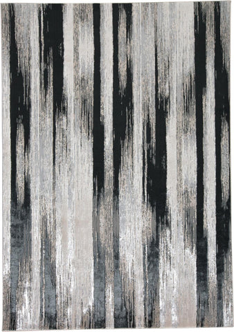 2' X 3' Black Silver and Gray Abstract Power Loom Area Rug
