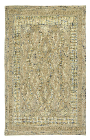 8' Tan Blue And Gray Wool Oriental Hand Tufted Runner Rug