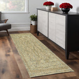 8' Tan Blue And Gray Wool Oriental Hand Tufted Runner Rug