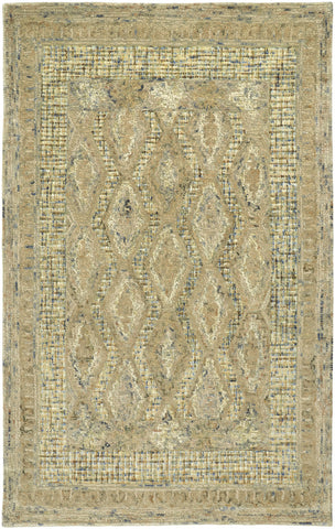 2' X 3' Tan Blue And Gray Wool Oriental Hand Tufted Area Rug