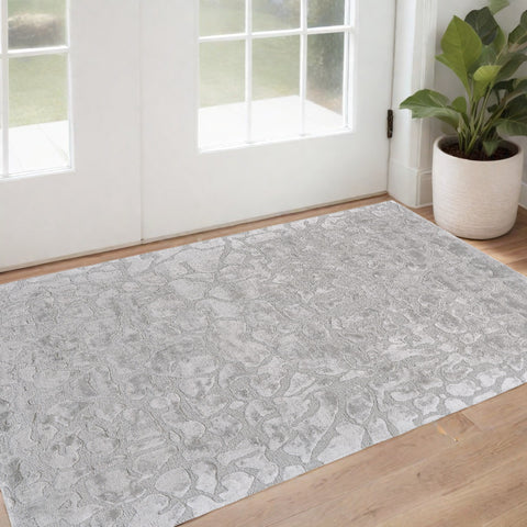 2' X 3' Gray And Silver Abstract Tufted Handmade Area Rug
