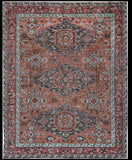 2' X 3' Red Orange And Blue Wool Floral Hand Knotted Distressed Area Rug With Fringe
