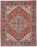 2' X 3' Red Gray And Ivory Wool Floral Hand Knotted Distressed Stain Resistant Area Rug With Fringe