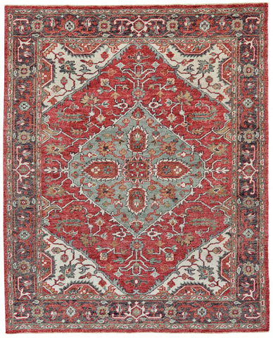 2' X 3' Red Gray And Ivory Wool Floral Hand Knotted Distressed Stain Resistant Area Rug With Fringe