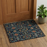 2' X 3' Black Blue And Orange Wool Hand Knotted Distressed Area Rug With Fringe