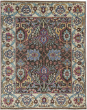 4' X 6' Ivory and Blue Wool Floral Hand Knotted Distressed Area Rug With Fringe