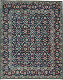 2' X 3' Blue and Green Wool Floral Hand Knotted Distressed Area Rug With Fringe