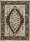 2' X 3' Green and Ivory Wool Floral Hand Knotted Distressed Area Rug With Fringe