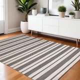 4' X 6' Black And White Striped Hand Woven Area Rug