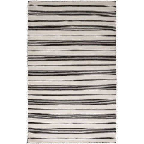 4' X 6' Black And White Striped Hand Woven Area Rug