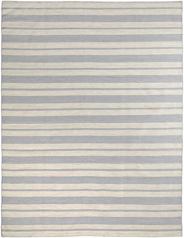 4' X 6' Blue and Ivory Striped Hand Woven Area Rug
