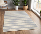 4' X 6' Blue and Ivory Striped Hand Woven Area Rug