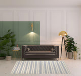5' X 8' Blue Ivory And Tan Striped Dhurrie Hand Woven Stain Resistant Area Rug