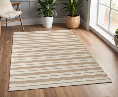 4' X 6' Brown and Ivory Striped Hand Woven Area Rug
