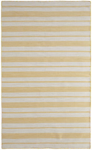 5' X 8' Yellow And Ivory Striped Dhurrie Hand Woven Stain Resistant Area Rug