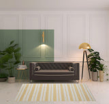 5' X 8' Yellow And Ivory Striped Dhurrie Hand Woven Stain Resistant Area Rug