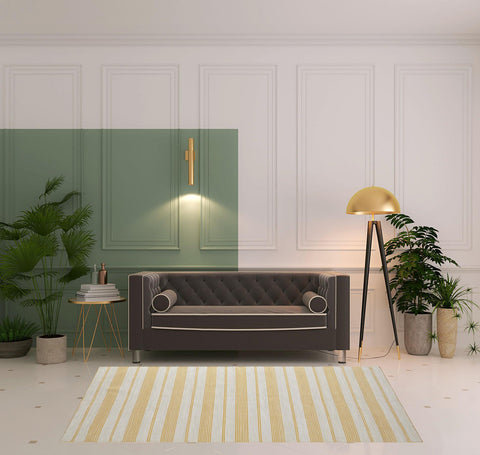 5' X 8' Yellow And Ivory Striped Dhurrie Hand Woven Stain Resistant Area Rug