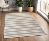 4' X 6' Gray and Ivory Striped Hand Woven Area Rug