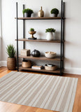 4' X 6' Ivory And Taupe Striped Dhurrie Hand Woven Stain Resistant Area Rug